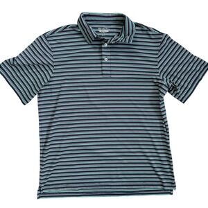 Straight Down Mens‎ L/G Striped Polo Shirt Short Sleeve Golf Casual Blue Teal